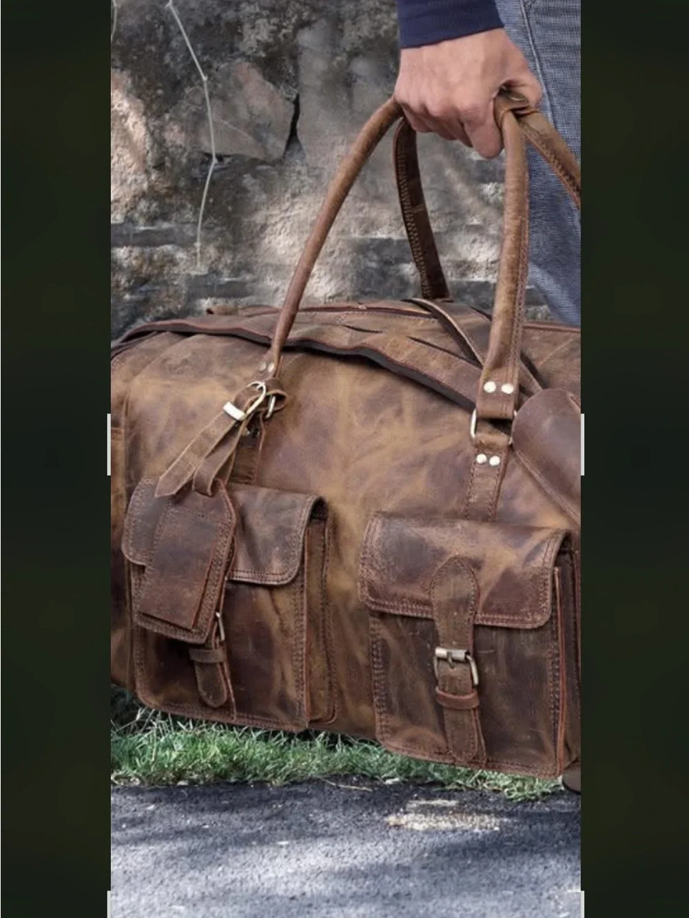 Men's Brown Leather Duffel Bag - Vintage Travel Holdall